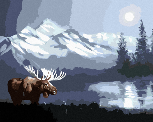 Zuty - Paint by Numbers - MOOSE ON A PLAIN BY MOONLIGHT (D. RUSTY