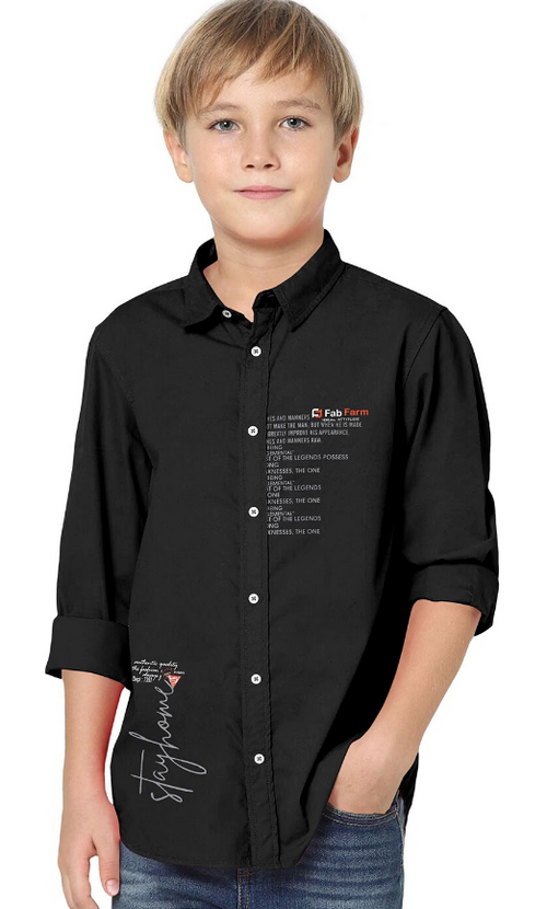 Boys Comfort Spread Collar Typography Printed Cotton Casual Shirt