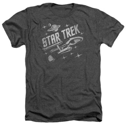 Trevco Star Trek-Through Space - Adult Heather Tee - Charcoal- Extra L