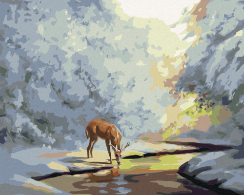 Zuty - Paint by Numbers - DEER DRINKING FROM A FROZEN STREAM (D. RUSTY