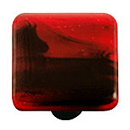 Hot Knobs HK2053-KB Black Swirl Brick Red Square Glass Cabinet Knob - 