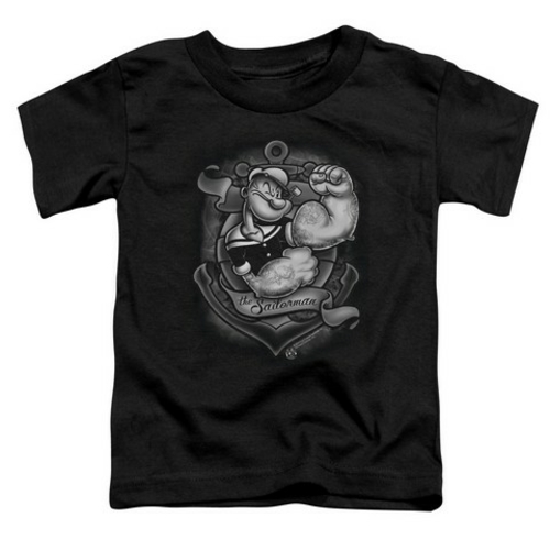 Trevco Popeye-Anchors Away Short Sleeve Toddler Tee, Black - Small