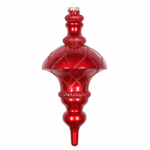 Vickerman MT198703D 10 in. Red Candy Glitter Net Top Finial Ornament