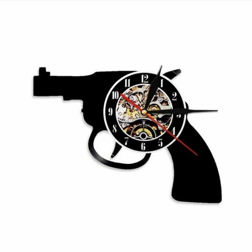 PISTOL ORNAMENT GIFT FOR MEN HANDMADE VINYL RECORD WALL CLOCK