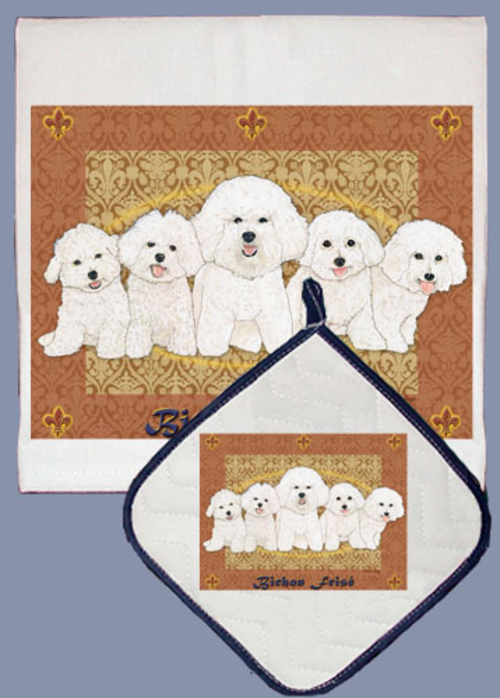 Pipsqueak Productions DP497 Dish Towel and Pot Holder Set - Bichon