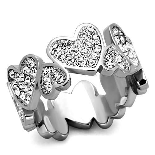 Women High Polished Stainless Steel Ring with Top Grade Crystal in Cle