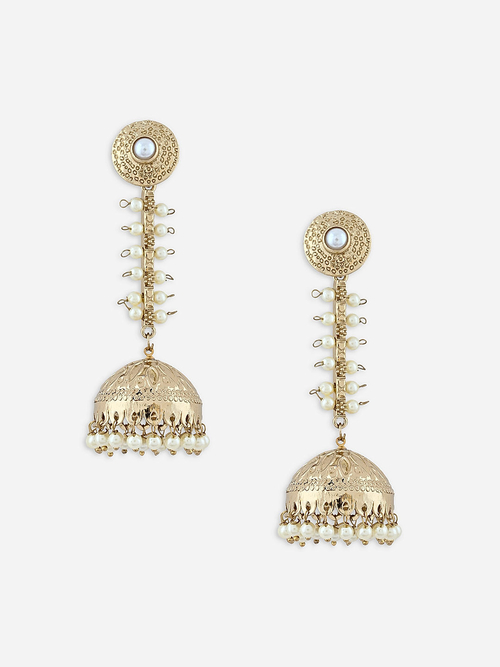 White Ethnic Wedding Dome Shape Pearl Temple Women Jhumki Earrings