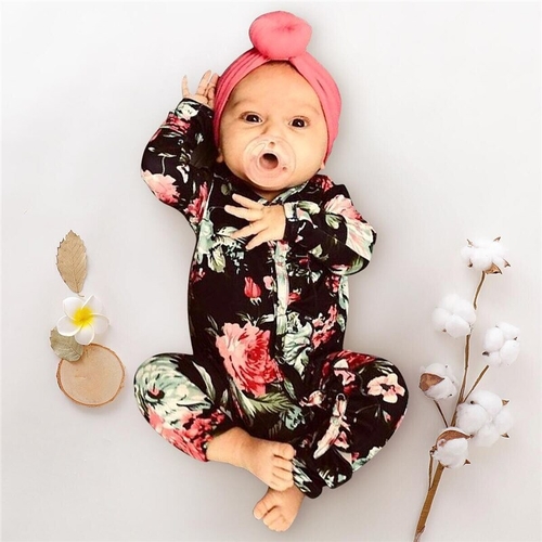 US Newborn Kids Baby Girls Flower Print Romper