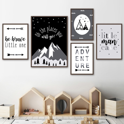 Cartoon Mountain Arrow Star Sky Wall Art Canvas
