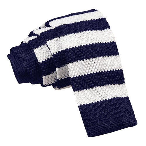 Knitted Striped Skinny Tie - Navy & White