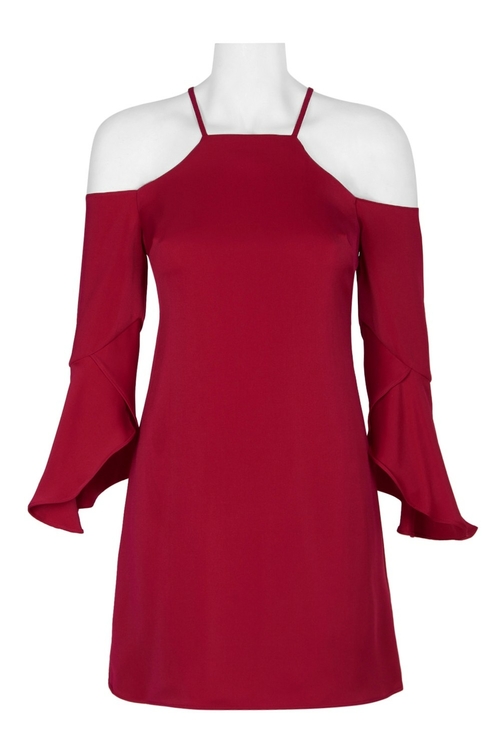 Laundry Halter Strap Ruffle Sleeve Zipper Back Crepe Dress