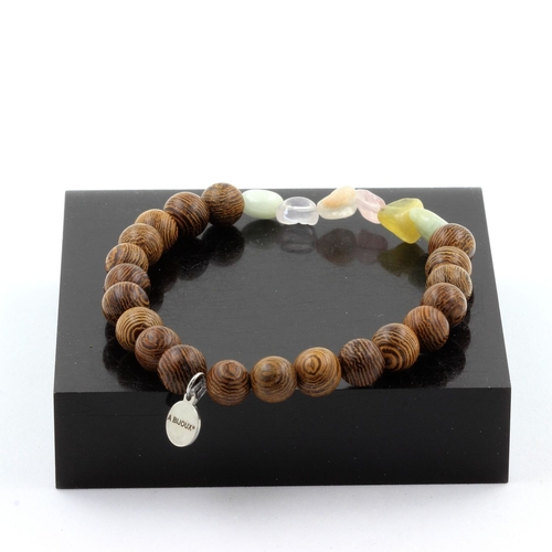 Beryl Morganite from Brazil + wood Bracelet 8 mm Beads.