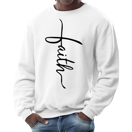 Mens Graphic Sweatshirt - Faith Script Cross Black Illustration