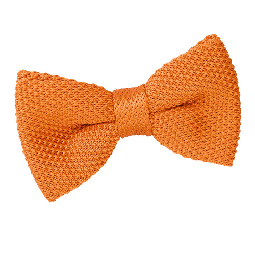 Plain Knitted Pre-Tied Bow Tie - Tangerine