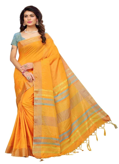 Generic Women's Cotton Silk Saree (Orange, 5-6