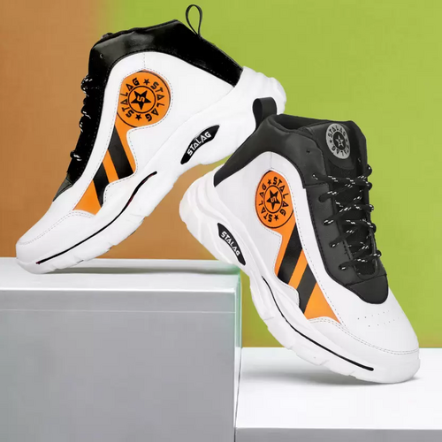 High Ankle Boots For Men High Tops For Men  (White, Black, Orange)