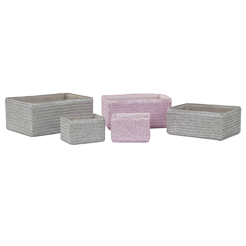 Basket set DKD Home Decor 41 x 29 x 18 cm Silver Grey Pink