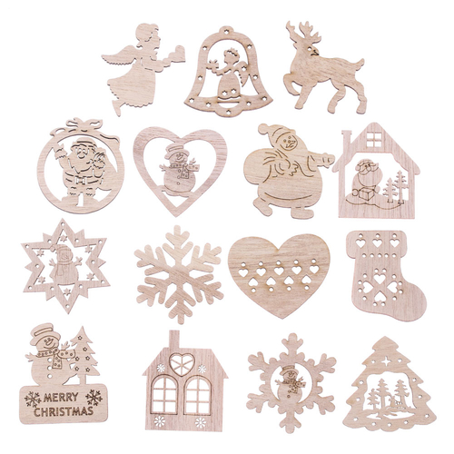 15PCS Merry Christmas Snowflake Santa Claus Wood