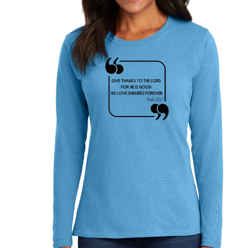 Womens Long Sleeve Graphic T-shirt - Give Thanks to the Lord Black