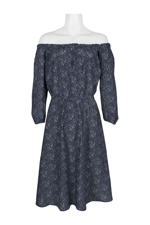 Tucker Off-Shoulder Long Sleeve A-Line Cotton Dress