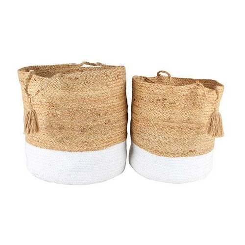 Clover Jute Basket With Tassel Set Of 2