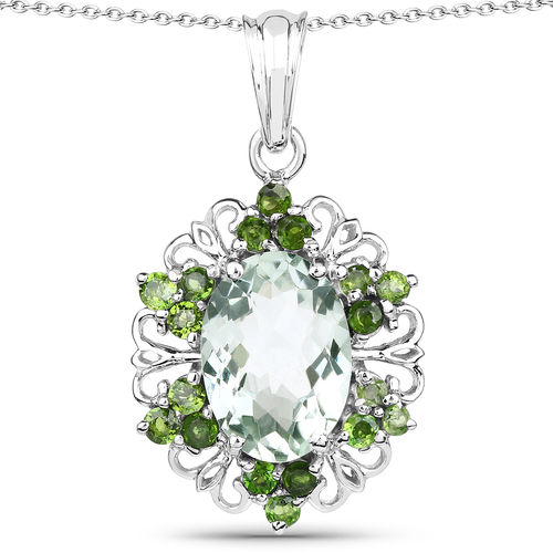 6.47 Carat Genuine Green Amethyst and Chrome Diopside .925 Sterling