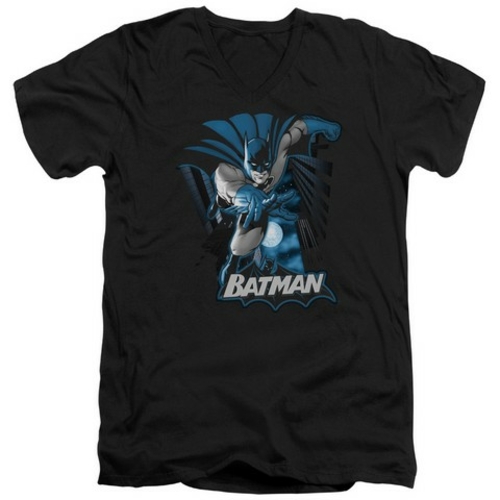 Trevco Jla-Batman Blue & Gray Short Sleeve Adult V-Neck 30-1 Tee- Blac