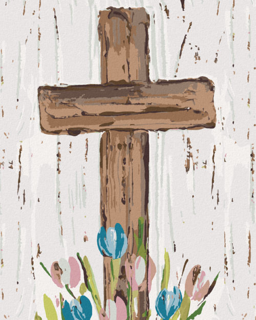 Paint by Numbers - BROWN CROSS WITH TULIPS (HALEY BUSH)
