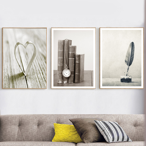 Book Feather Heart Wall Art Canvas