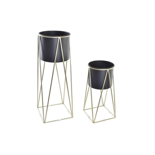 Set of pots DKD Home Decor Black Golden Metal Modern (26 x 26 x 70 cm)