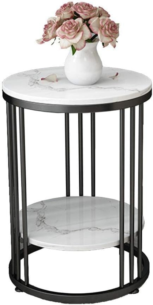 Modern 2 Tier Round Iron Table - Durable Metal Accent Table