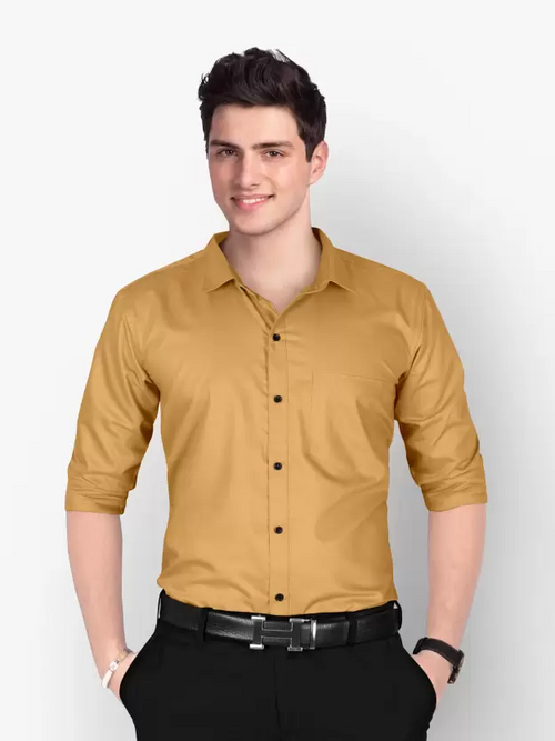 Men Regular Fit Washed Casual Shirt Golden Size M