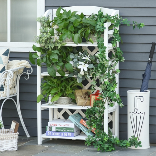 Outsunny Wooden Rustic 4-Tier Foldable Plant Stand W/ Adjustable