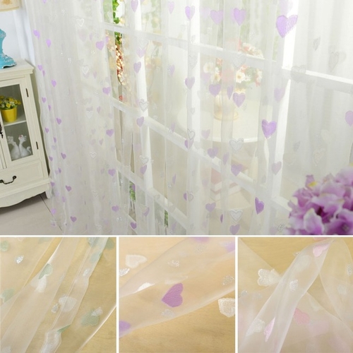 Door Window Voile Curtain Sweet Heart Pattern