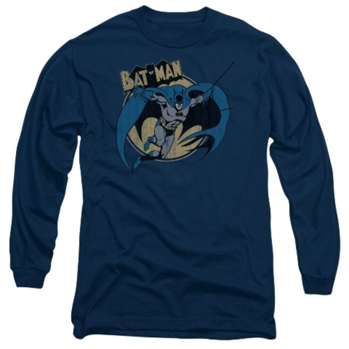 Trevco Batman-Through The Night - Long Sleeve Adult 18-1 Tee - Navy&#4