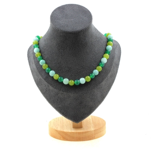 Angelite + Green Agate + Peridot 8 mm beads necklace.
