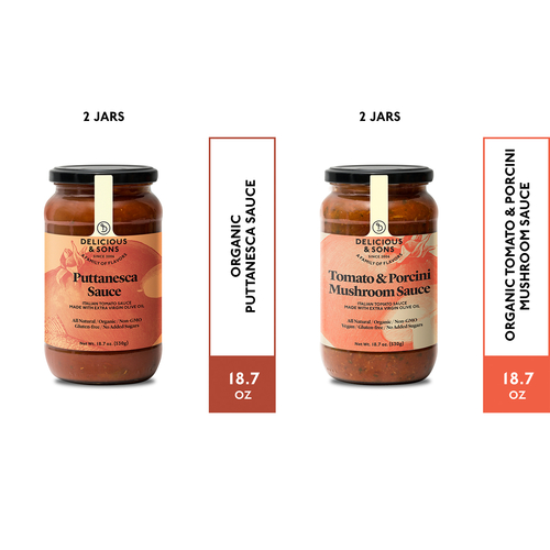 Delicious & Sons Organic Puttanesca Sauce and Porcini Mushroom 4 Pack