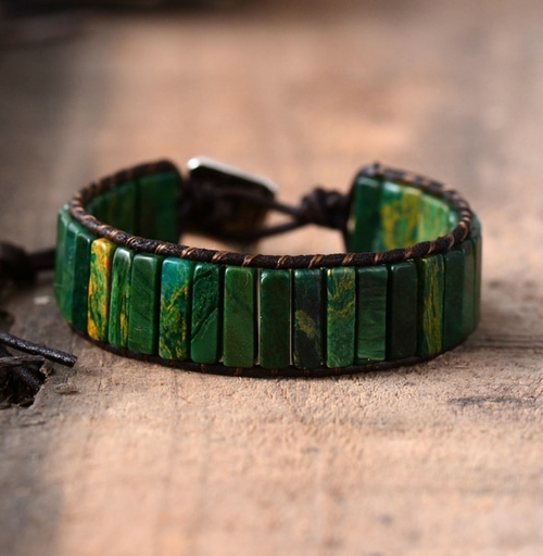 Leather Wrap Bracelet Handmade Natural Stone Tube