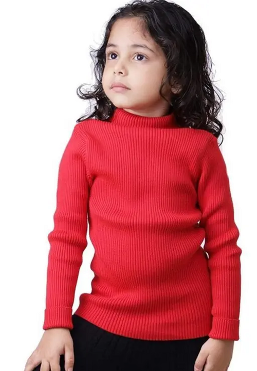 Red  Hyneck Sweater Baby Casual Winter Full Sleeve Kids High Neck for