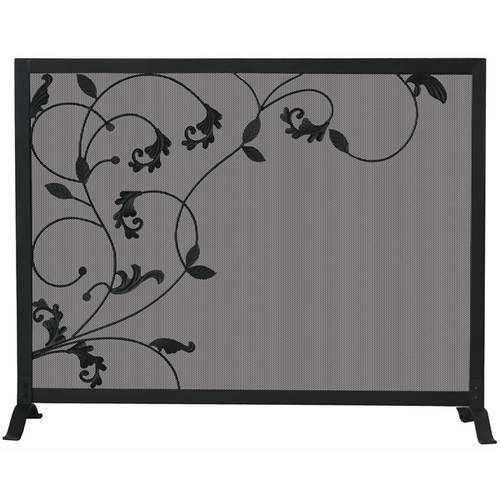 Uniflame S-1043 3 Fold Black Screen With Flowing Leaf Design