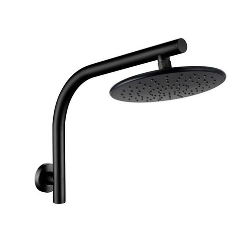 230 Mm Round Black Rainfall Shower Head Goose Neck Shower Arm Set Wall