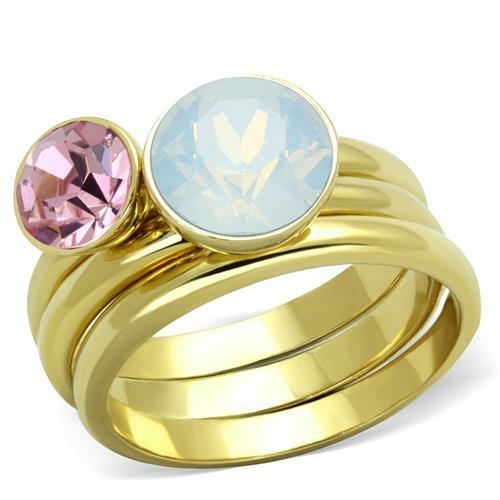 Women IP Gold Stainless Steel Ring with Top Grade Crystal in White - S