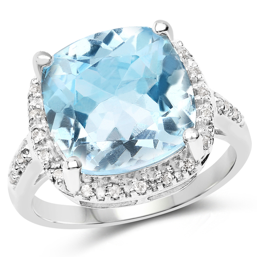8.54 Carat Genuine Blue Topaz & White Topaz .925 Sterling Silver Ring