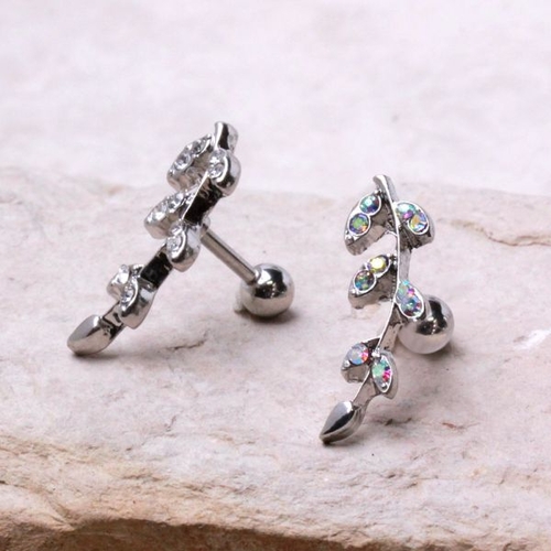 316L Surgical Steel Multi CZ Leaf Cartilage Earring