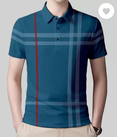 Men Checkered Polo Neck Cotton Blend Dark Blue, Light Blue T-Shirt M