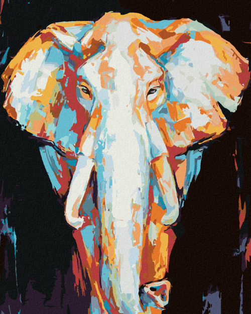 Paint by Numbers - COLOURFUL ELEPHANT ON A BLACK BACKGROUND