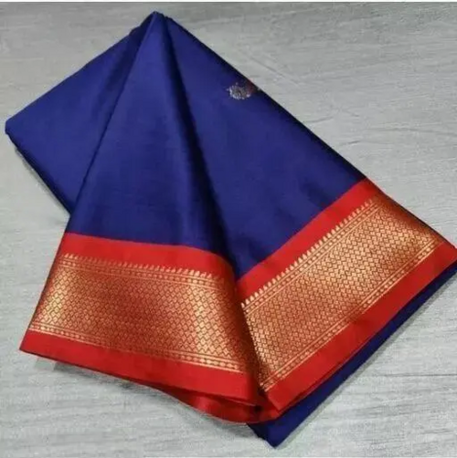 Women's Traditional Paithani Cotton Silk Sarees With Contrast Blouse