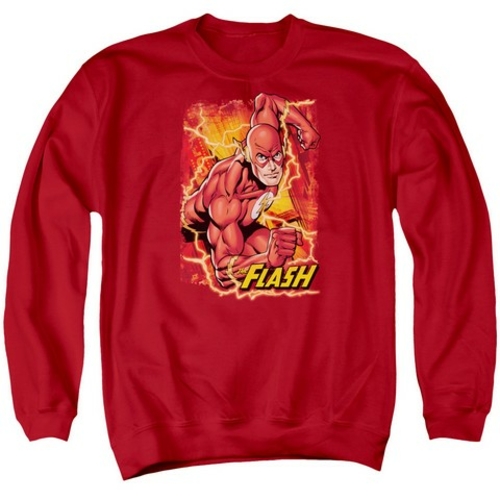 Trevco Jla-Flash Lightning Adult Crew Sweat Tee- Red - Medium