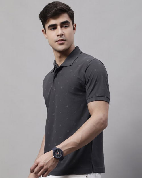 Regular Fit Micro Print Polo T-Shirt