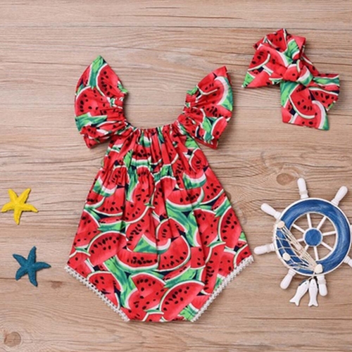 Infant Newborn Baby Girls Watermelon Print Lace